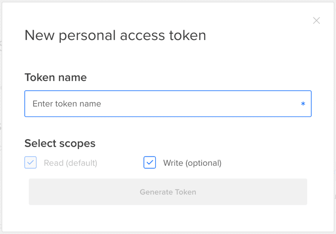 Form to Generate a new API token