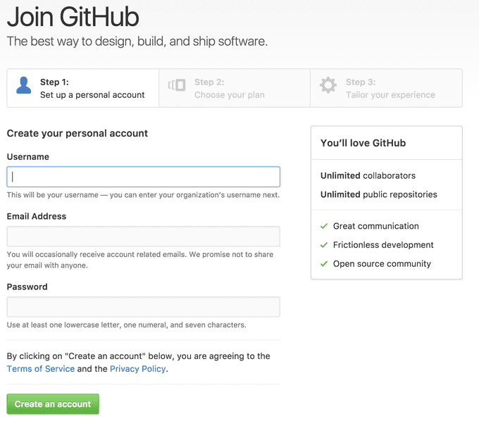 Sign up for Github
